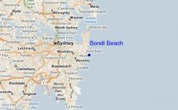 Carte de situation de Bondi Beach près de Sydney