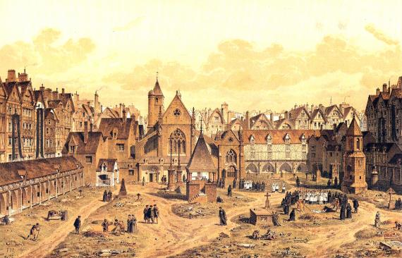 Le cimetière des Saints-Innocents vers 1550